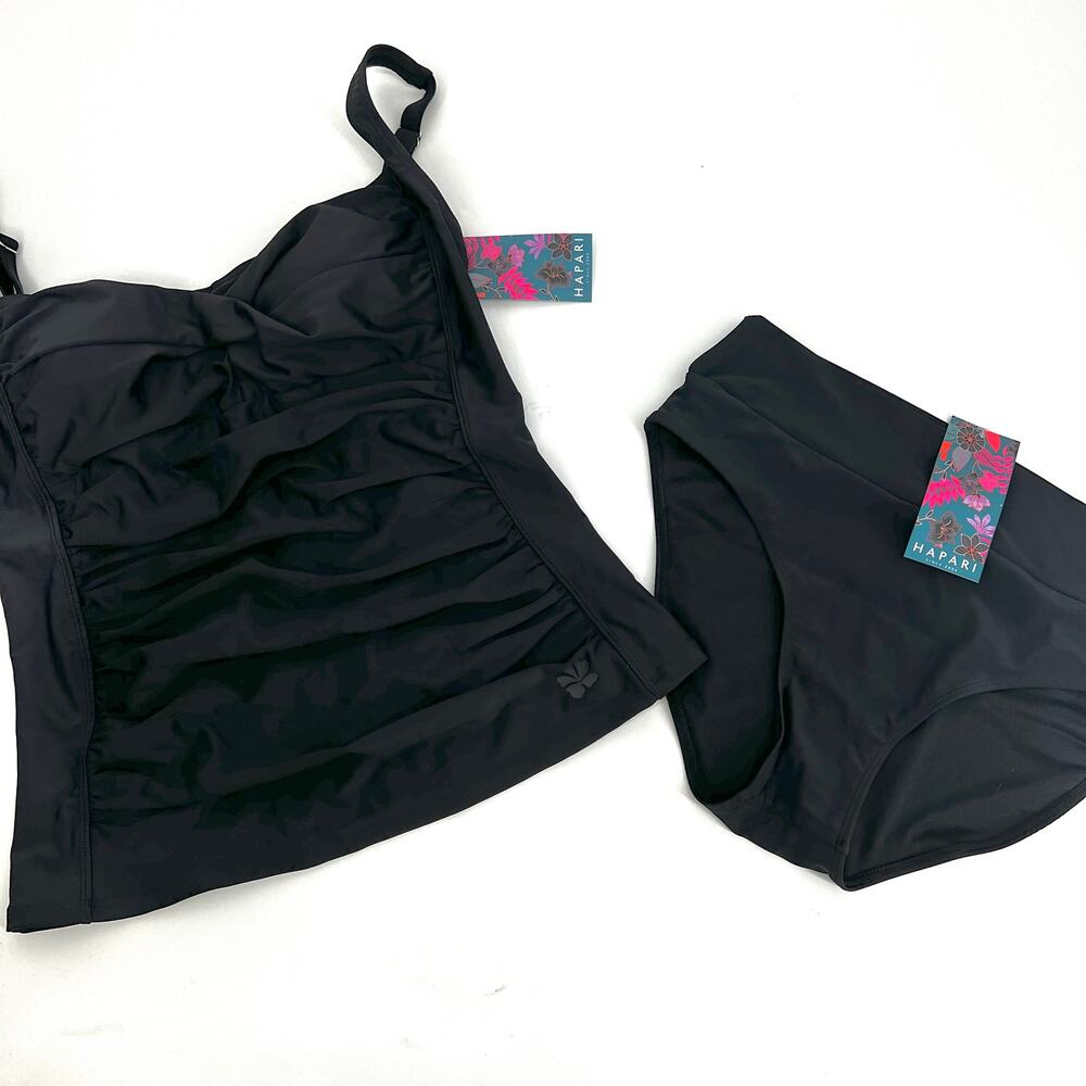 Hapari Womens Two Piece Black Swimsuit Tankini and Brief Size XL NEW